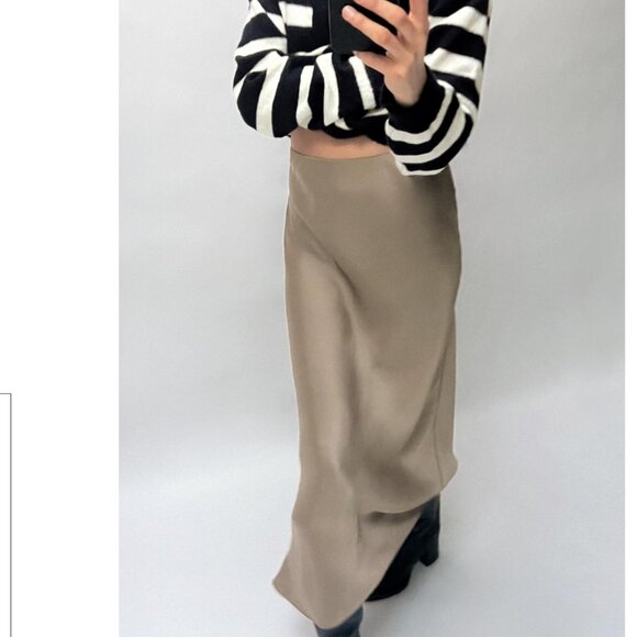 ZARA SATIN EFFECT MIDI slip SKIRT SOFT GOLD MINK M NWT - Picture 4 of 9